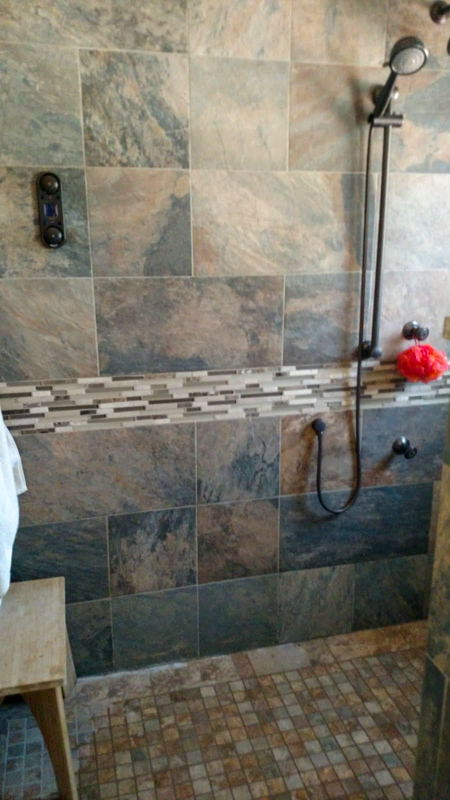 Shower tile with accent strip